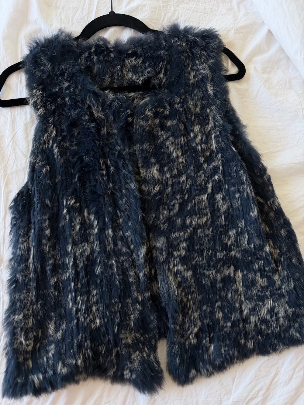 Real Rabbit Fur Sleeveless Vest - Navy/Charcoal